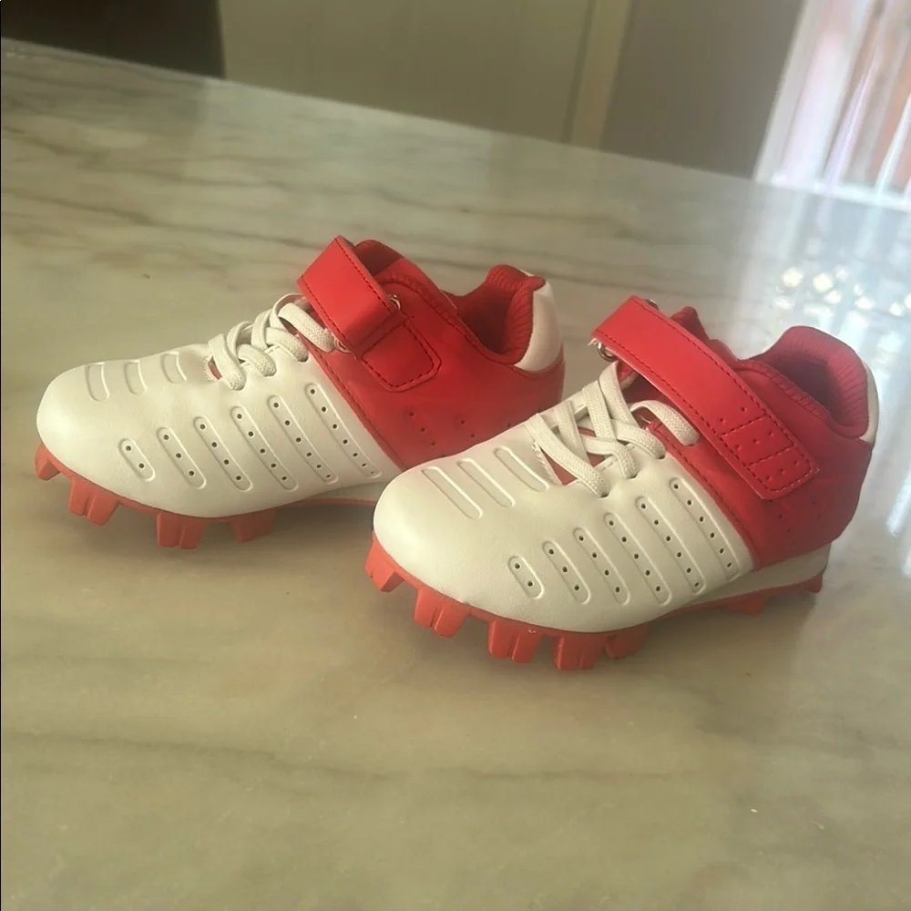 Red and White Sneakers with Velcro Strap